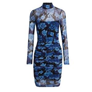 Alice + Olivia Delora Ruched Floralprint Stretchmesh Mini Dress Size 0